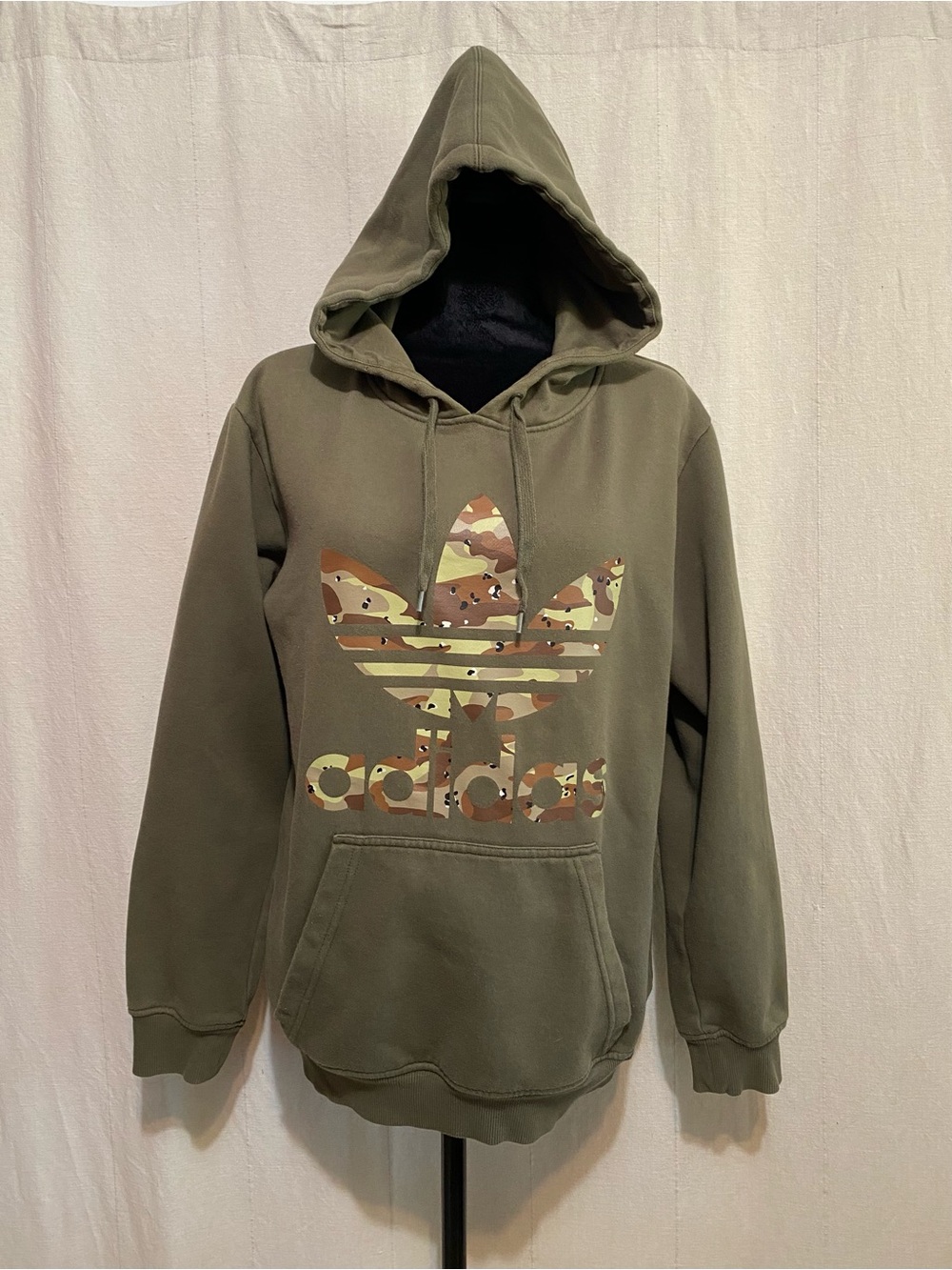 adidas Olive Green Hoodie with Camo Trefoil